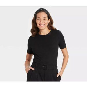 A New Day Women's Short Sleeve Rib T-Shirt Black Size XS